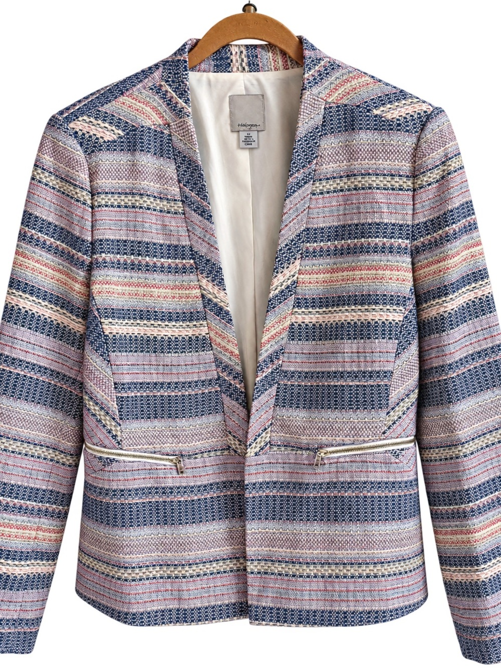 Halogen Textured Striped Blazer Jacket XL, blue, pink